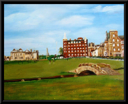 Scottish artists painting of golf at St Andrews